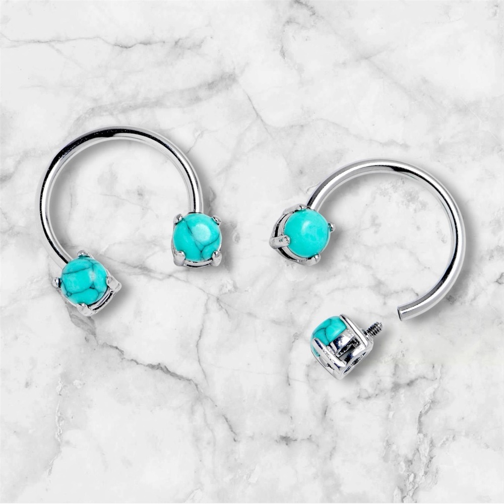 BODY CANDY Silver Turquoise Stone Western Horseshoe Nipple Rings